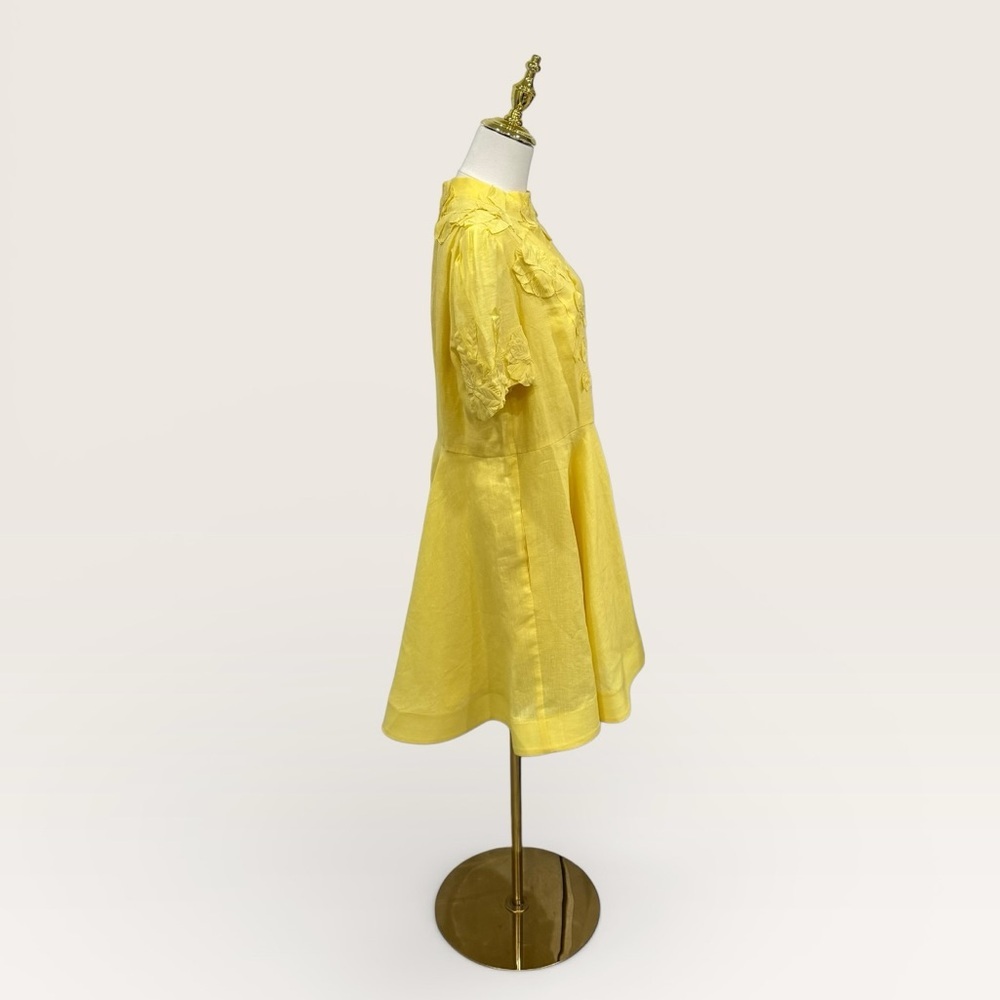 Antonio Melani Iris Linen Blend Floral Appliqué Mockneck Dress Sunshine Yellow - Picture 8 of 16